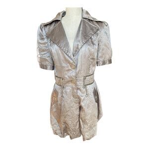 Peppe Peluso Metallic Silver Trench Coat Dress Chain Belt Avant Garde